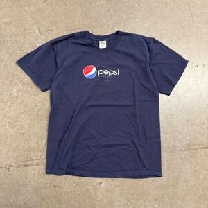 Pepsi Navy Blue Graphic T-Shirt Mens Large Anvil Cotton Soda Logo Tee